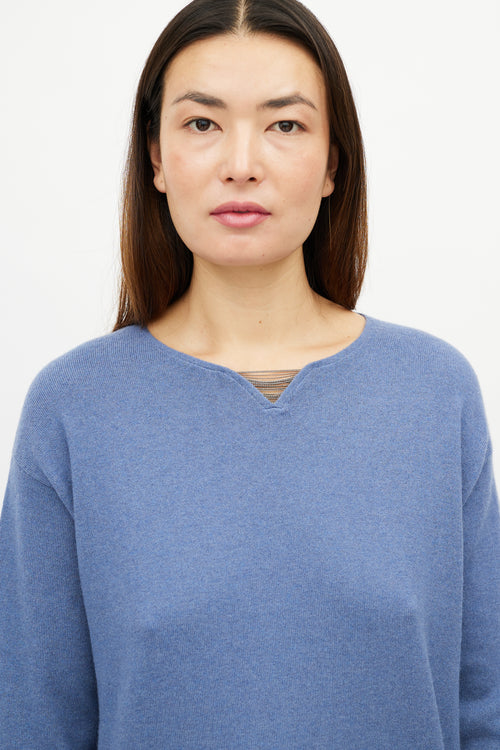 Brunello Cucinelli Blue Monili Cashmere Knit Sweater