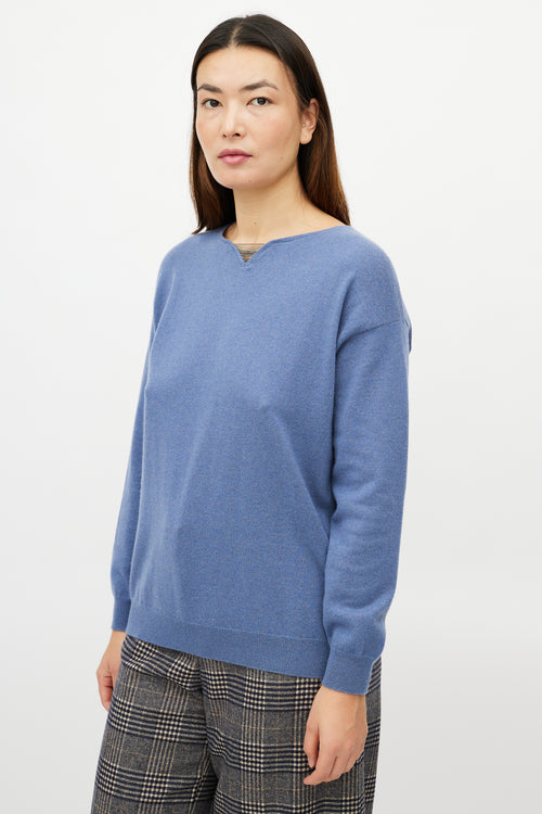 Brunello Cucinelli Blue Monili Cashmere Knit Sweater