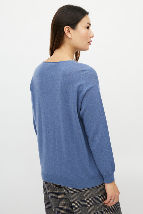 Brunello Cucinelli Blue Monili Cashmere Knit Sweater