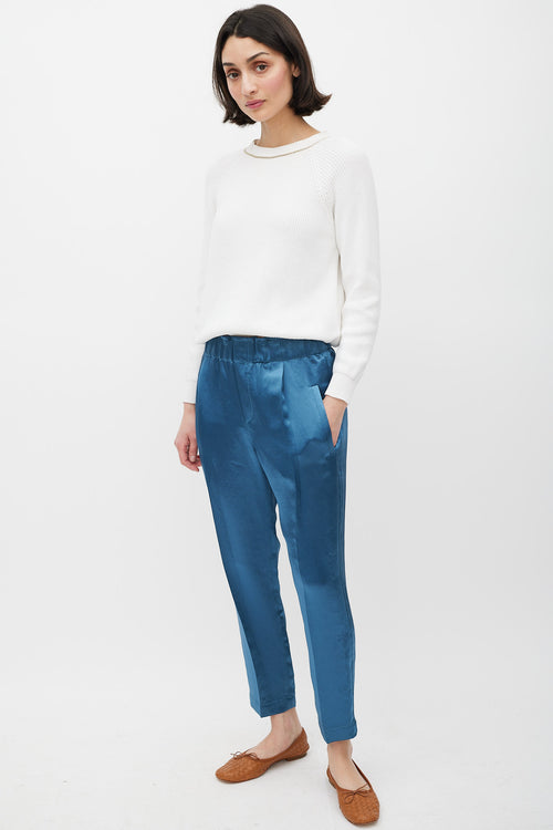 Brunello Cucinelli Blue Satin Tapered Trouser