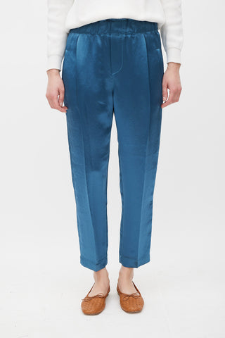 Brunello Cucinelli Blue Satin Tapered Trouser