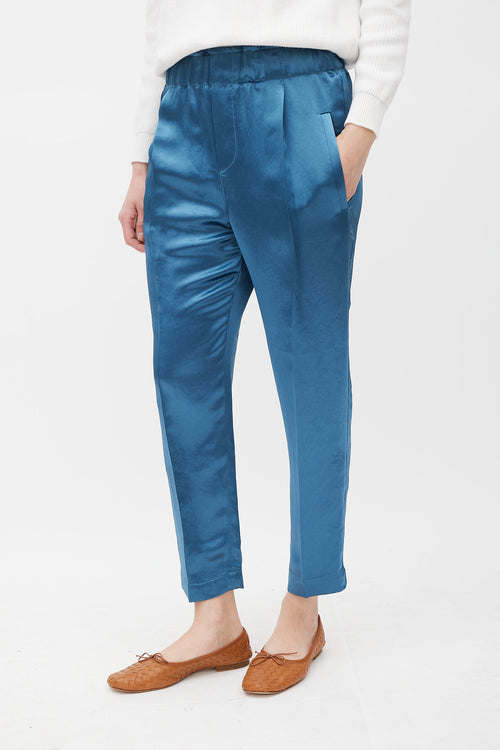 Brunello Cucinelli Blue Satin Tapered Trouser