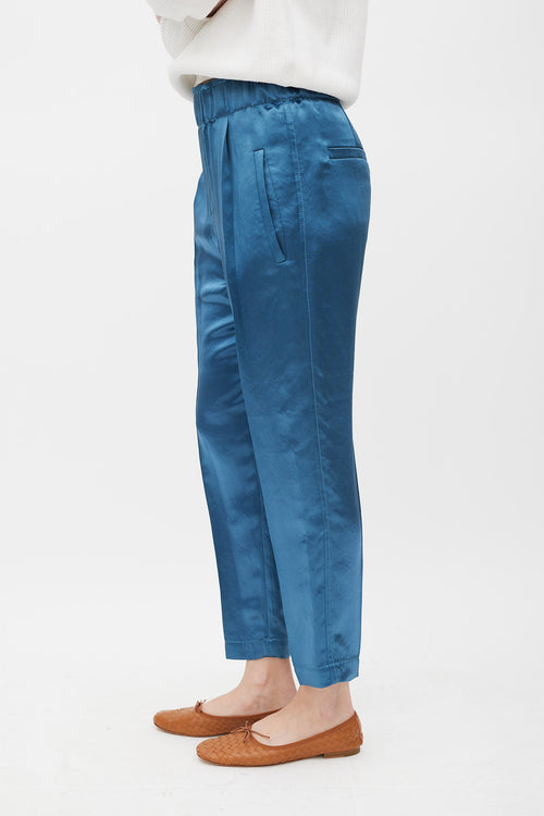 Brunello Cucinelli Blue Satin Tapered Trouser