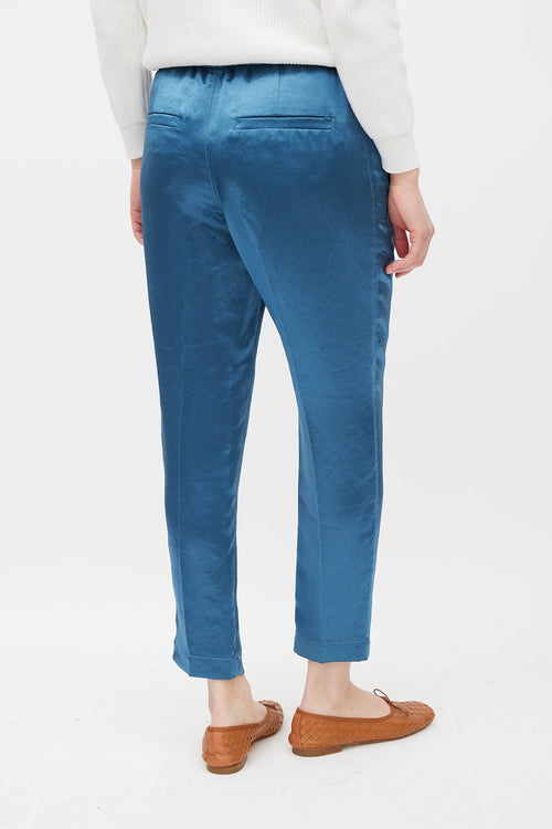 Brunello Cucinelli Blue Satin Tapered Trouser