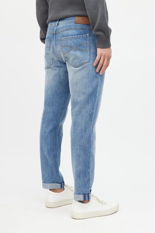 Brunello Cucinelli Blue Slim Cuffed Denim Jeans