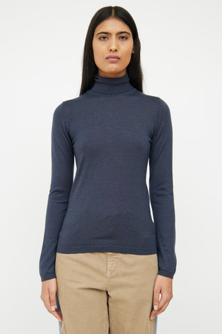 Brunello Cucinelli Navy Cashmere 
Silk Knit Top