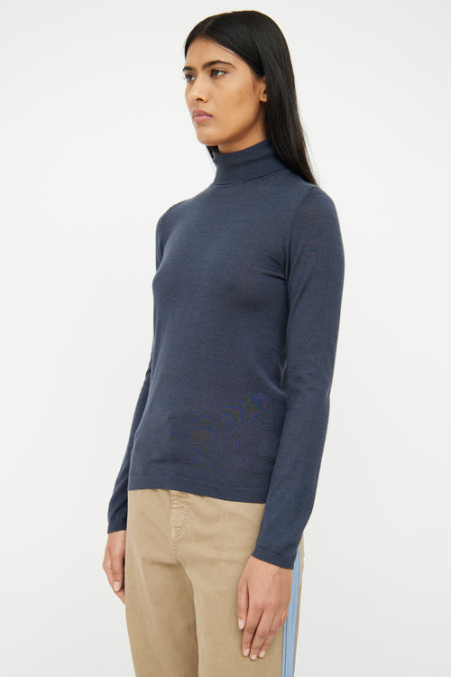 Brunello Cucinelli Navy Cashmere 
Silk Knit Top