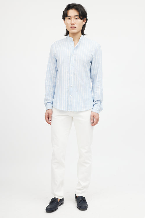 Brunello Cucinelli Blue 
White Striped Shirt