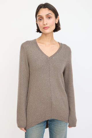 Brunello Cucinelli Brown Cashmere Sequinned Sweater