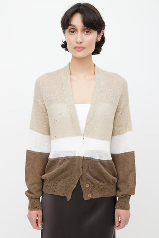 Brunello Cucinelli Brown Colour Block Sequin Cardigan