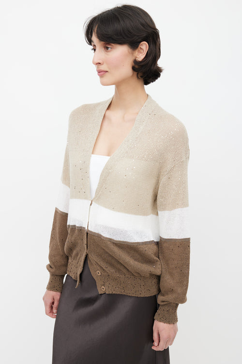 Brunello Cucinelli Brown Colour Block Sequin Cardigan