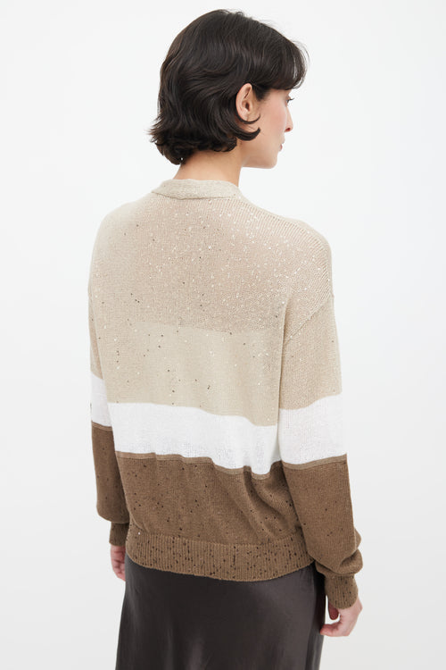 Brunello Cucinelli Brown Colour Block Sequin Cardigan