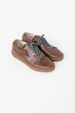 Brunello Cucinelli Brown Leather Lace Up Sneakers