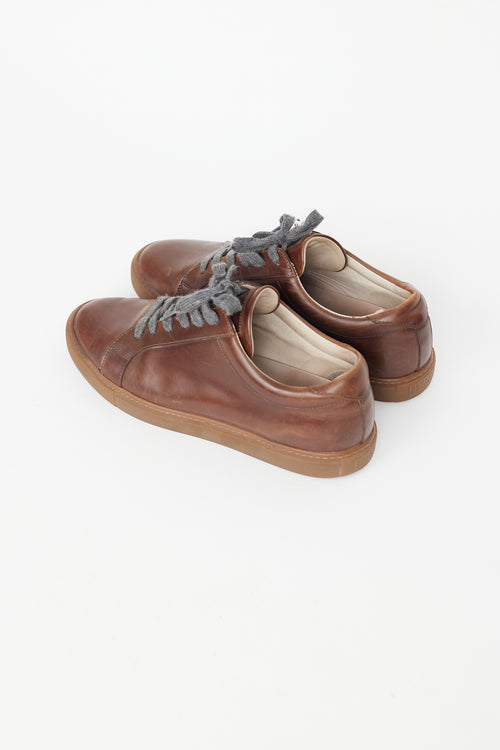 Brunello Cucinelli Brown Leather Lace Up Sneakers