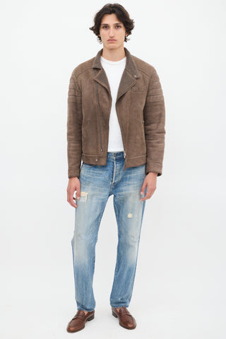 Brunello Cucinelli Brown Leather 
Sherpa Jacket