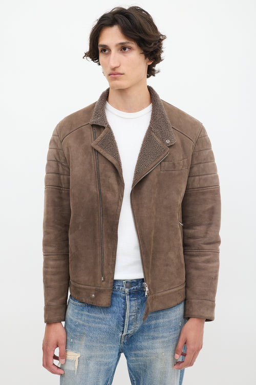 Brunello Cucinelli Brown Leather 
Sherpa Jacket