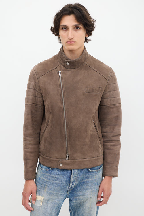 Brunello Cucinelli Brown Leather 
Sherpa Jacket