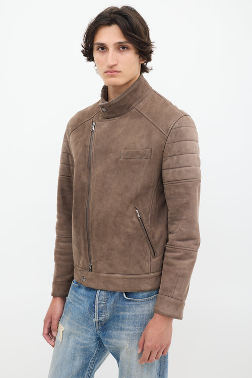 Brunello Cucinelli Brown Leather 
Sherpa Jacket