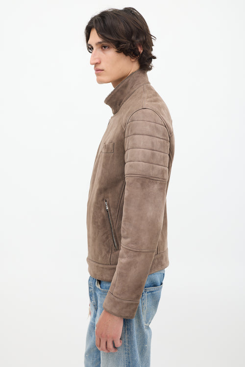 Brunello Cucinelli Brown Leather 
Sherpa Jacket