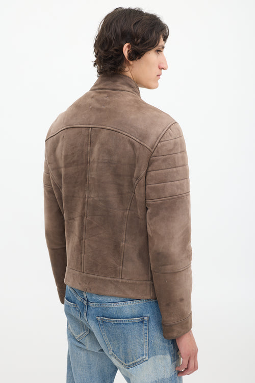 Brunello Cucinelli Brown Leather 
Sherpa Jacket