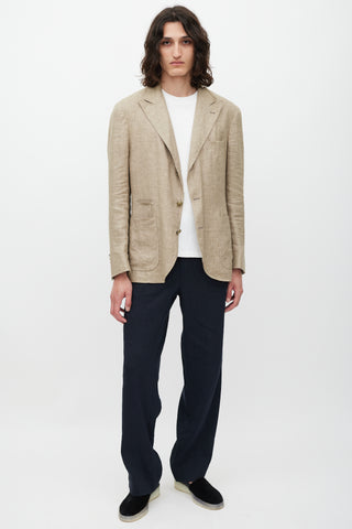 Brunello Cucinelli Brown Linen Asymmetrical Pocket Blazer