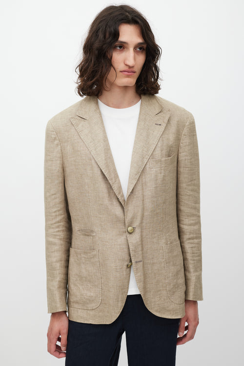 Brunello Cucinelli Brown Linen Asymmetrical Pocket Blazer