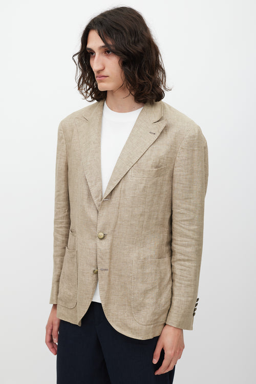 Brunello Cucinelli Brown Linen Asymmetrical Pocket Blazer