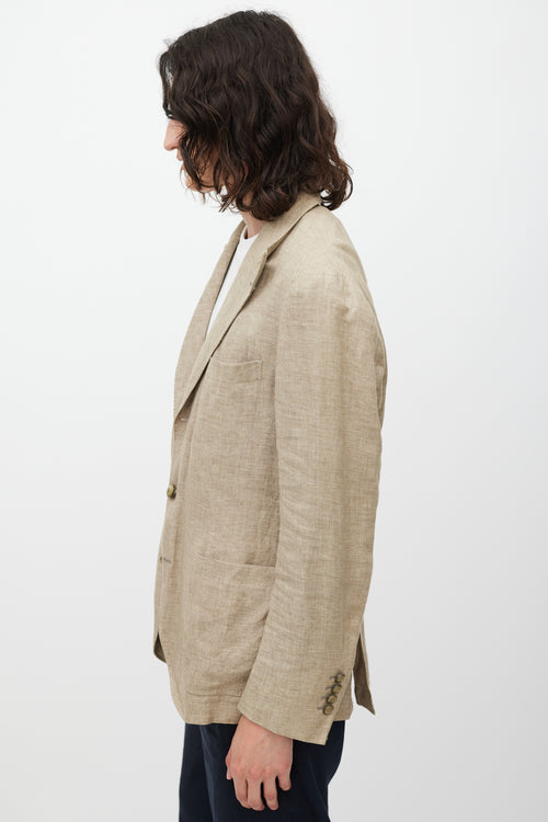 Brunello Cucinelli Brown Linen Asymmetrical Pocket Blazer