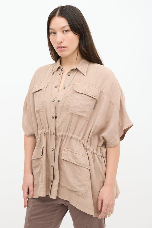 Brunello Cucinelli Brown Linen Drawstring Shirt