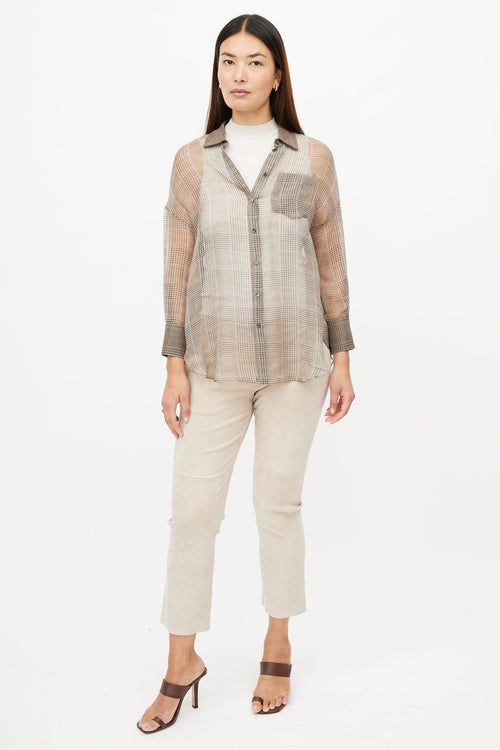 Brunello Cucinelli Brown Monilli Sheer Plaid Shirt