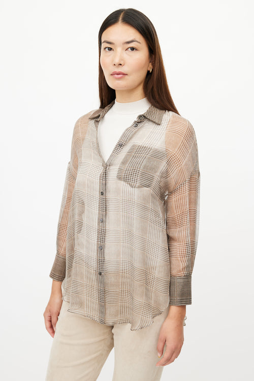 Brunello Cucinelli Brown Monilli Sheer Plaid Shirt