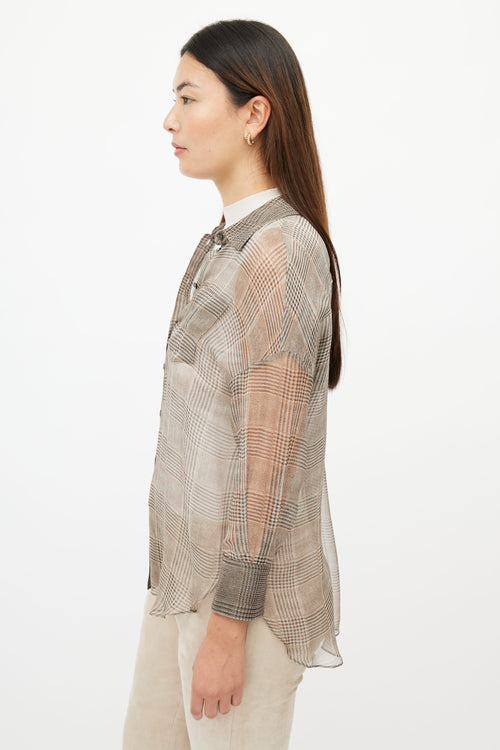 Brunello Cucinelli Brown Monilli Sheer Plaid Shirt