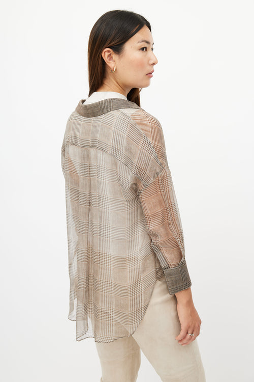 Brunello Cucinelli Brown Monilli Sheer Plaid Shirt