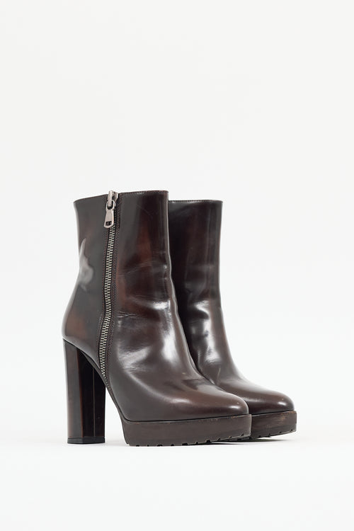 Brunello Cucinelli Brown Patent Leather Platform Boot