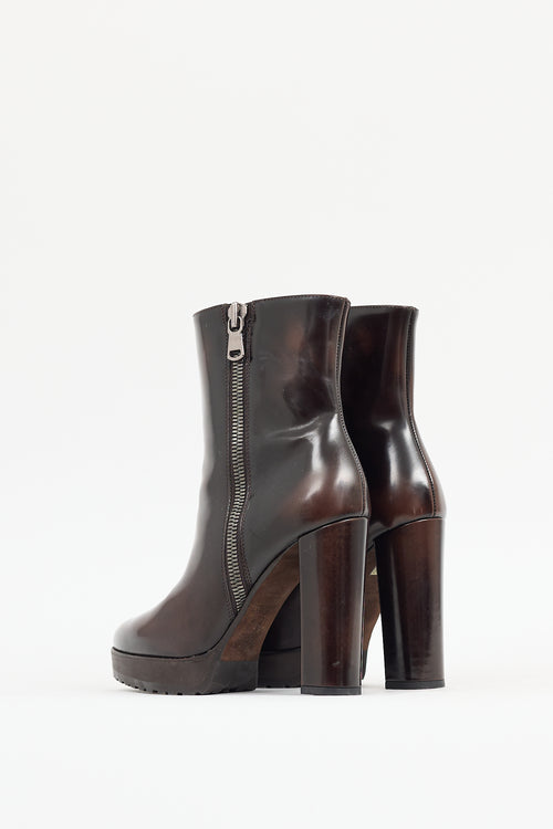 Brunello Cucinelli Brown Patent Leather Platform Boot