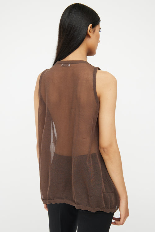 Brunello Cucinelli Sheer Brown Knit Embellished Top