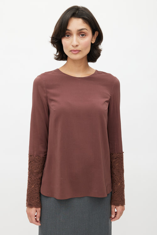 Brunello Cucinelli Brown Silk Crochet Top