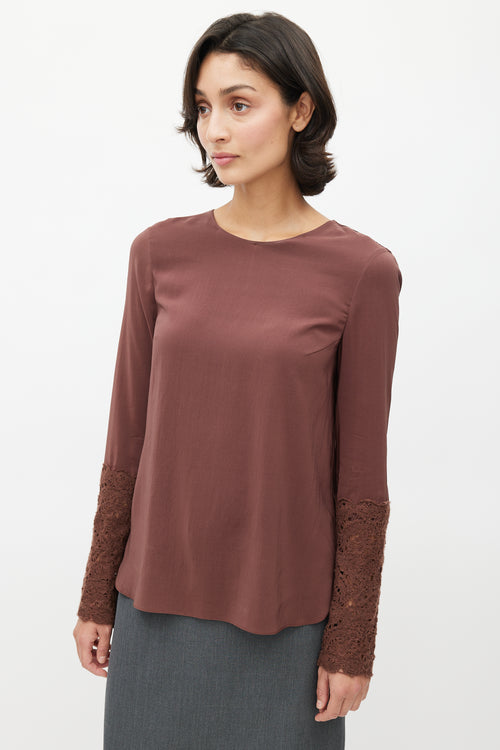 Brunello Cucinelli Brown Silk Crochet Top