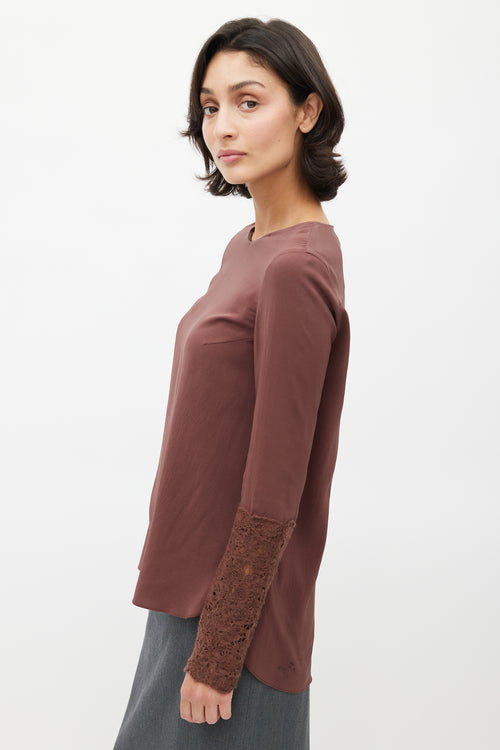 Brunello Cucinelli Brown Silk Crochet Top