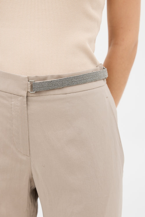 Brunello Cucinelli Brown Silk 
Monili Belt Trouser