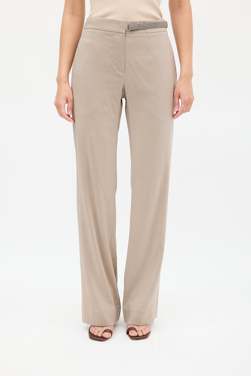 Brunello Cucinelli Brown Silk 
Monili Belt Trouser