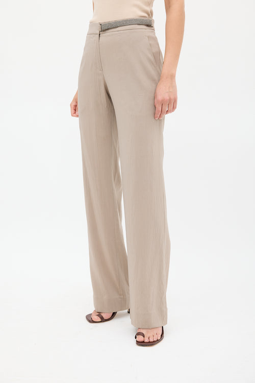 Brunello Cucinelli Brown Silk 
Monili Belt Trouser