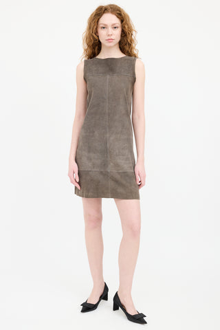 Brunello Cucinelli Grey Suede Panelled Dress