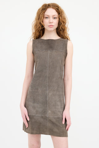 Brunello Cucinelli Grey Suede Panelled Dress