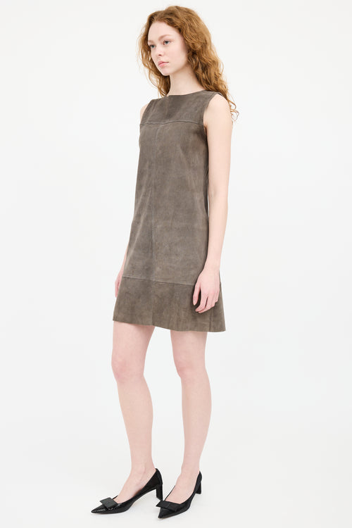 Brunello Cucinelli Grey Suede Panelled Dress