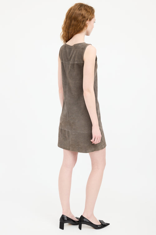 Brunello Cucinelli Grey Suede Panelled Dress