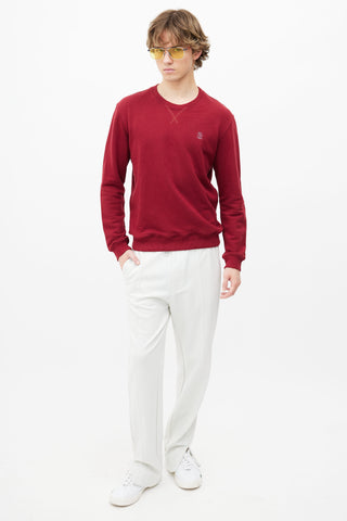 Brunello Cucinelli Burgundy Logo Print Sweatshirt