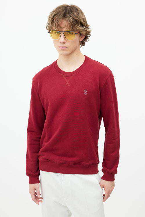 Brunello Cucinelli Burgundy Logo Print Sweatshirt