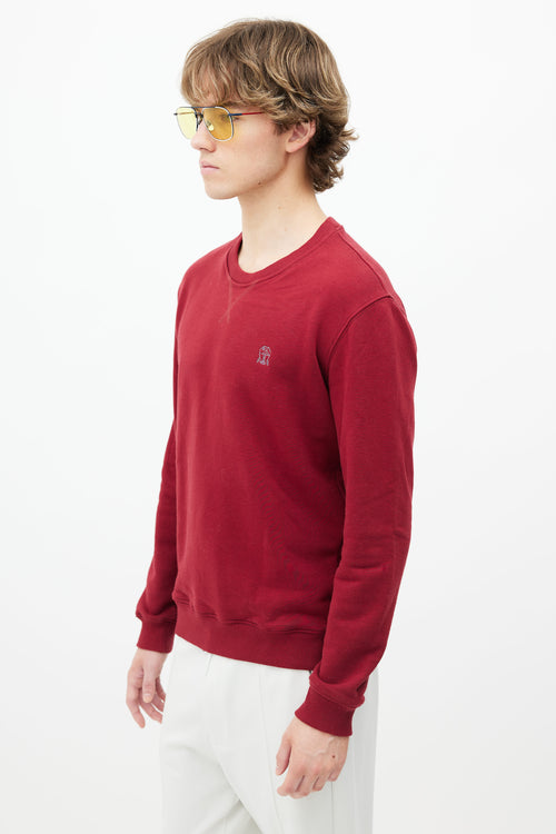 Brunello Cucinelli Burgundy Logo Print Sweatshirt