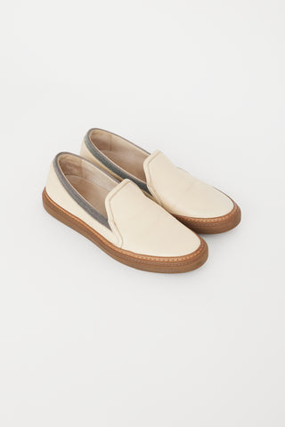 Brunello Cucinelli Cream 
Brown Monili Slip On Sneaker